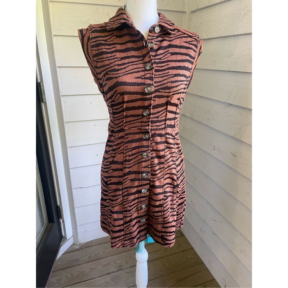 NWT Free People Tiger Print Sleeveless Button Front Dress Brown Size S P - Picture 9 of 14